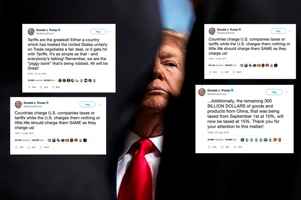 Noen av Twitter-meldingene fra den amerikanske presidenten Donald Trump om handelskrigen, som har gitt et negativt resulatet på markedene i følge studenter på NTNU.