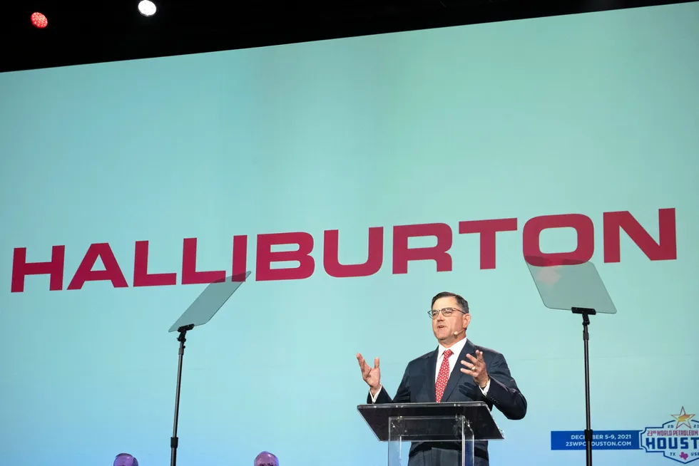 Confidence: Halliburton Chief Executive Jeff Miller speaks at the 23rd WPC