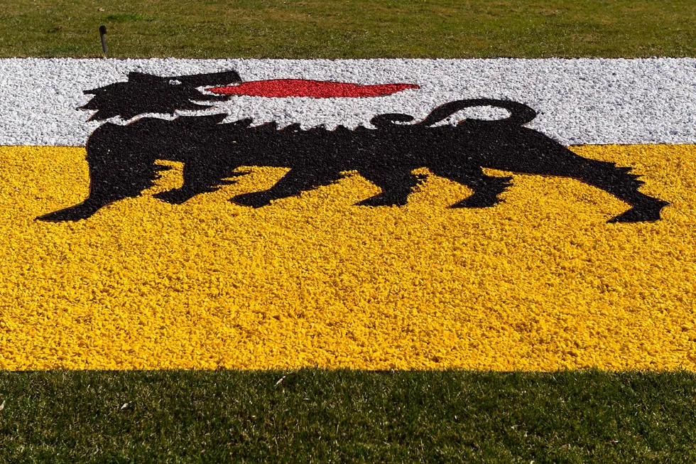 Rig requirement: Eni's logo, in coloured gravel, at the group's oil and gas laboratory in Milan, Italy