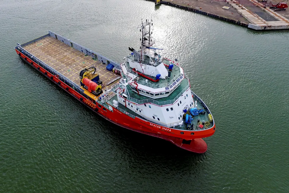Groundbreaking: the Seacor Maya platform supply vessel, the first of the company's fleet to be outfitted with a hybrid-electric power system