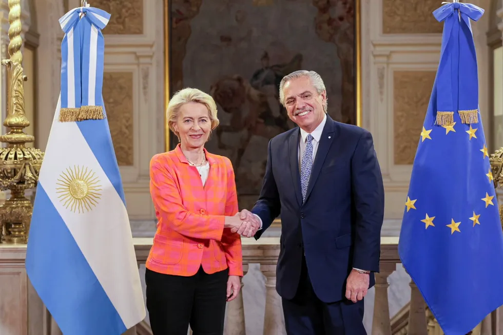 EC president Ursula von der Leyen and president of Argentina, Alberto Fernandez.