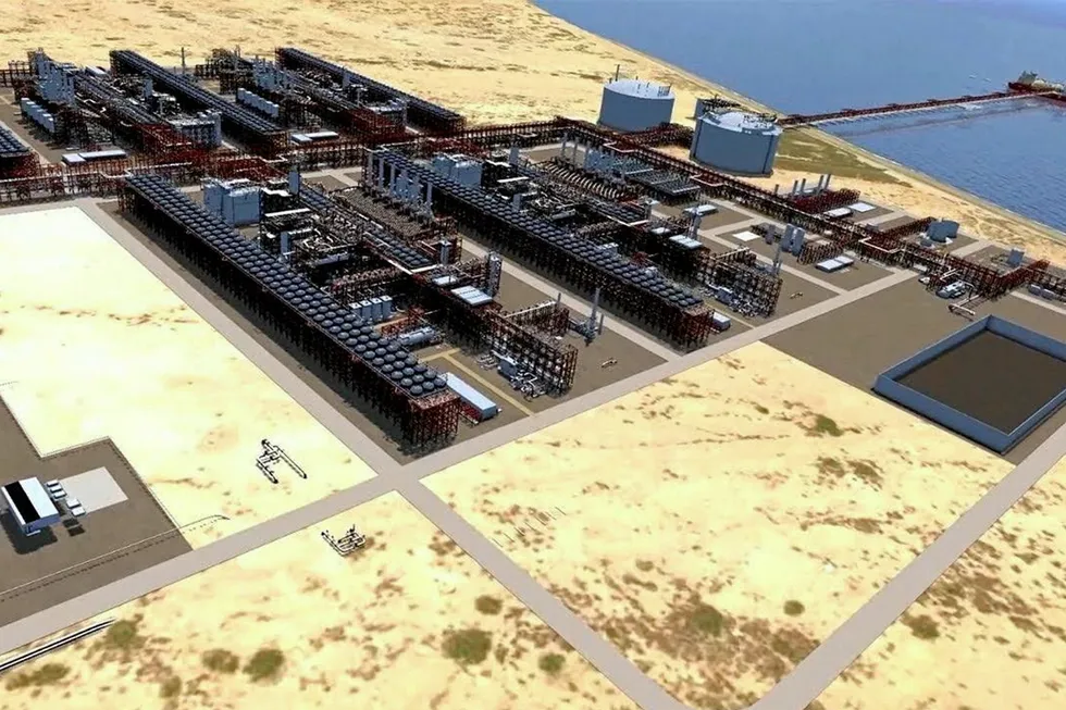 Schematic: Mexico Pacific’s Saguaro Energia LNG export project in Puerto Libertad, Sonora, Mexico.