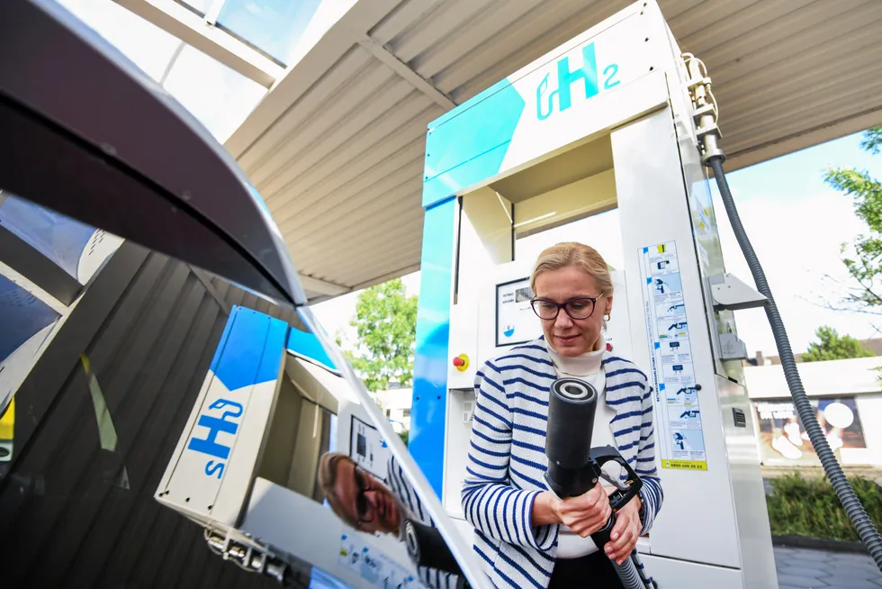 European energy commissioner Kadri Simson at a hydrogen refuelling station in Bonn, Germany.
