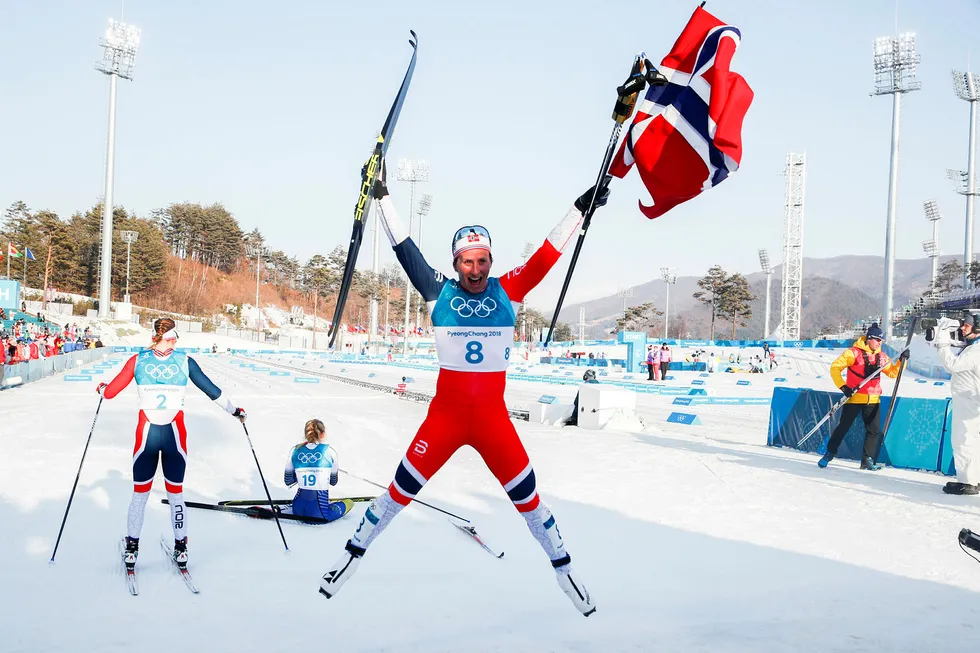 Over 726.000 så Marit Bjørgen ta OL-gull i klassisk 30 km i Alpensia Cross-Country Skiing Centre under vinter-OL i Pyeongchang. Foto: Terje Pedersen / NTB scanpix