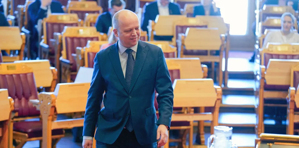 Finansminister Trygve Slagsvold Vedum under den muntlige spørretimen i Stortinget.