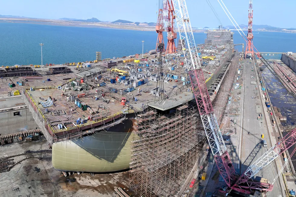 Pushed back: the Guanabara FPSO under construction at Dalian Shipbuilding Industry Company in China
