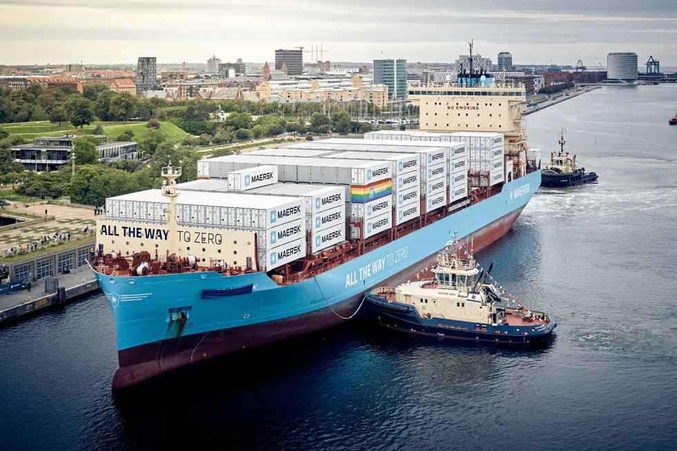 Last month's launch of the methanol-powered Laura Maersk container vessel.