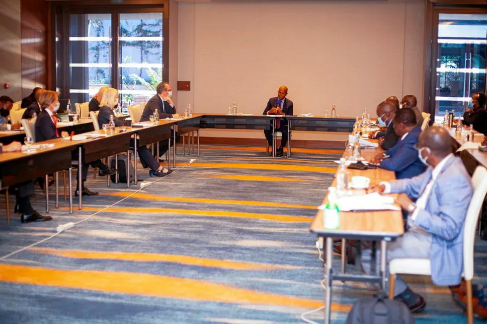 Critical meeting: Tanzania Energy Minister January Makamba (centre) leads talks about Tanzania LNG scheme