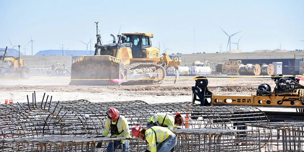 Construction on the SunZia transmission and wind project in New Mexico.