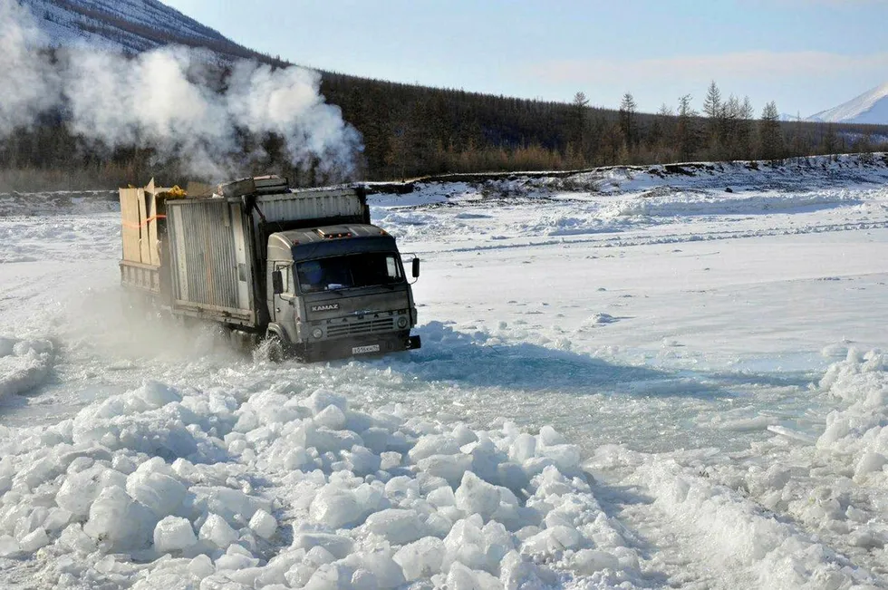 Melting hopes: a temporary winter road in the republic of Sakha-Yakutia in Russia at spring