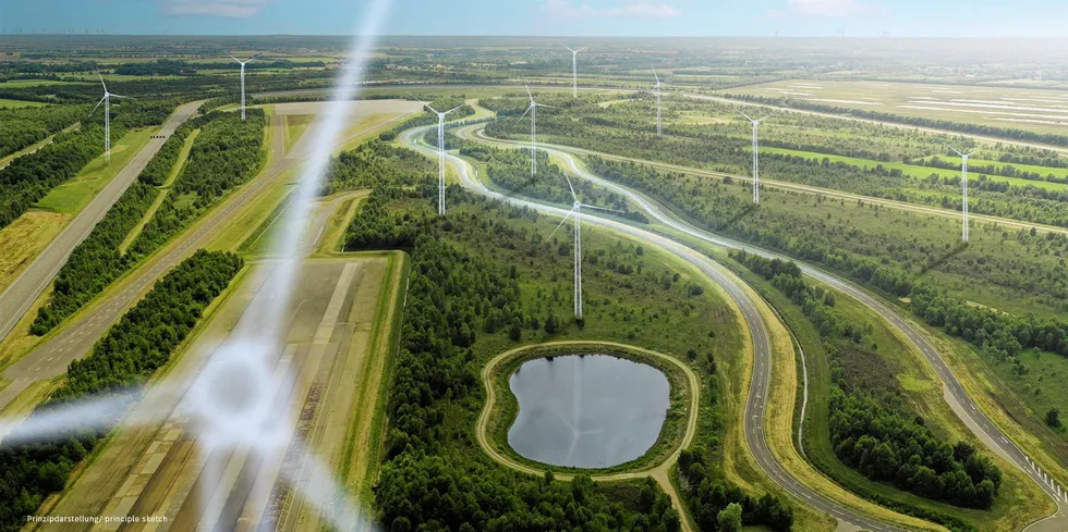 Rendering of Papenburg test track with wind turbines.