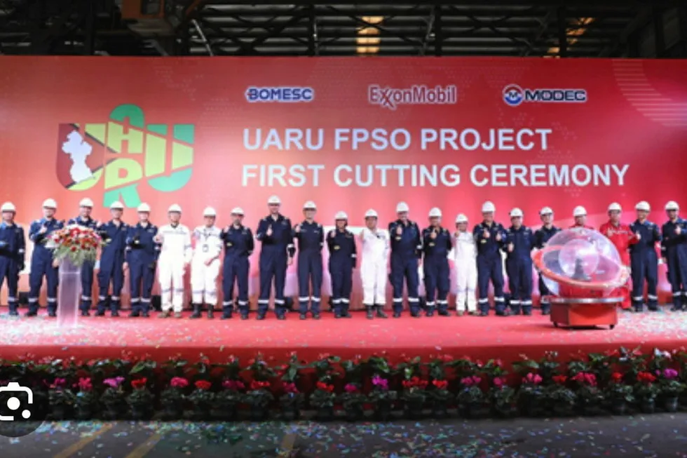 First steel cut of topside for Uaru FPSO at Bomesc yard in Tianjin, China