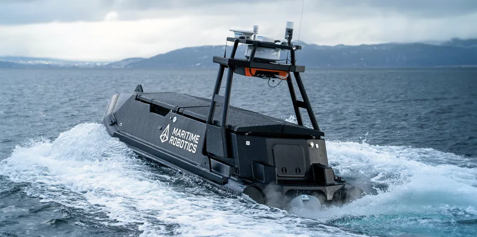 Maritime Robotics sjødrone. Skroget bygges av Polarcirkel Helgeland Plast.