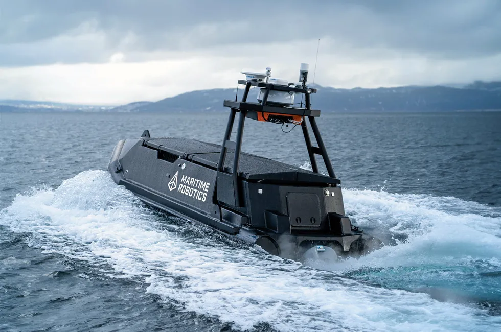Maritime Robotics sjødrone. Skroget bygges av Akva Group Helgeland Plast.