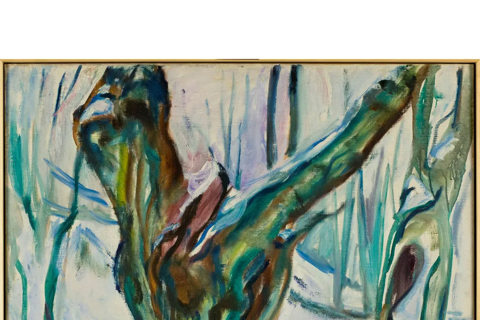 Trærne på Ekely. Edvard Munch «Knudrete trestamme i snø», 1923. Foto: Munchmuseet