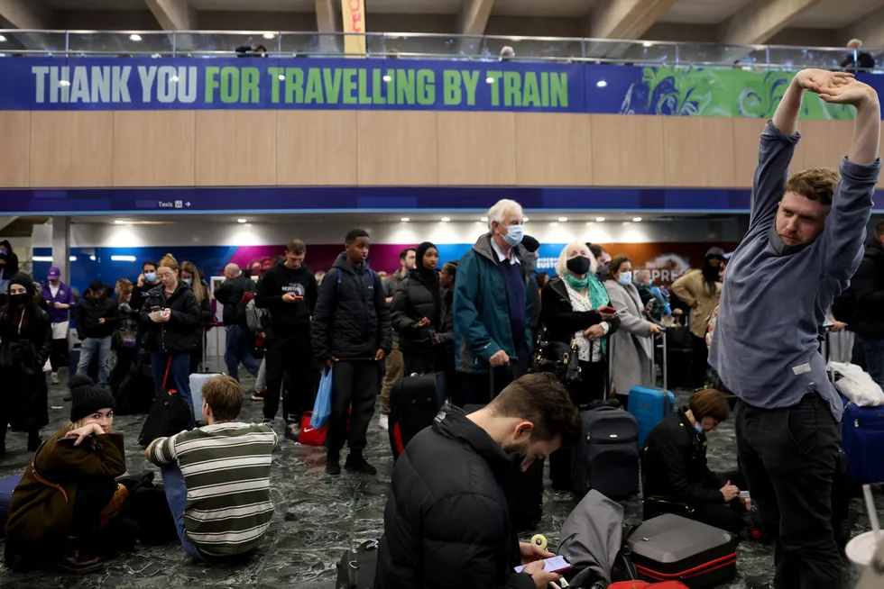 The wait is on: passengers stuck at Euston Station in London after trains were cancelled ahead of the UN Climate Change Conference (COP26) taking place in Glasgow