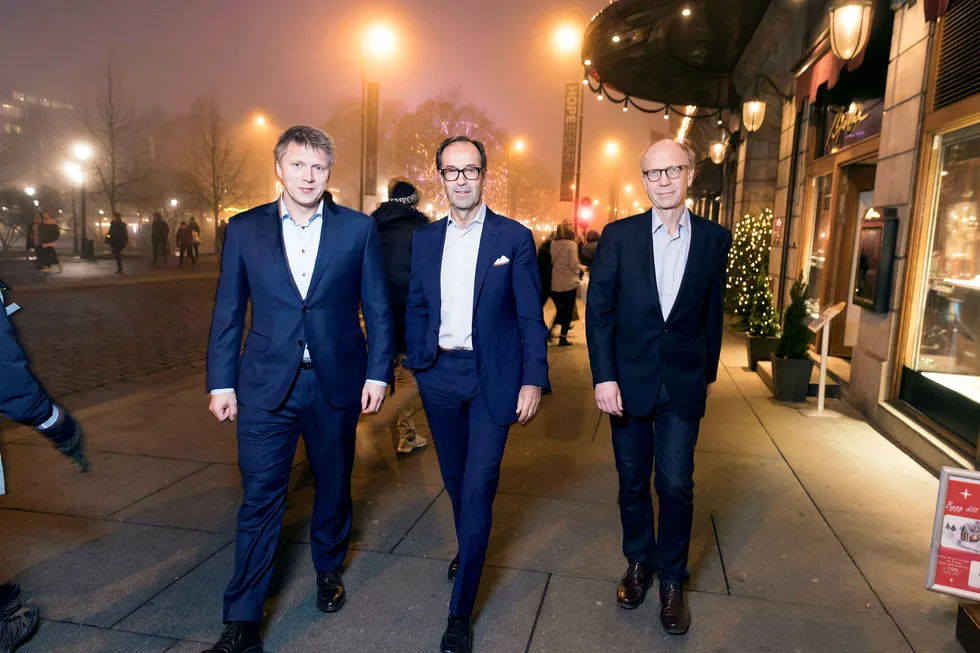 – Investorene viser oss svært stor tillit, sier FSN-partner Morten Welo (fra venstre). Her er han sammen med Frode Strand-Nielsen og Knut Kjær. Foto: Gunnar Lier