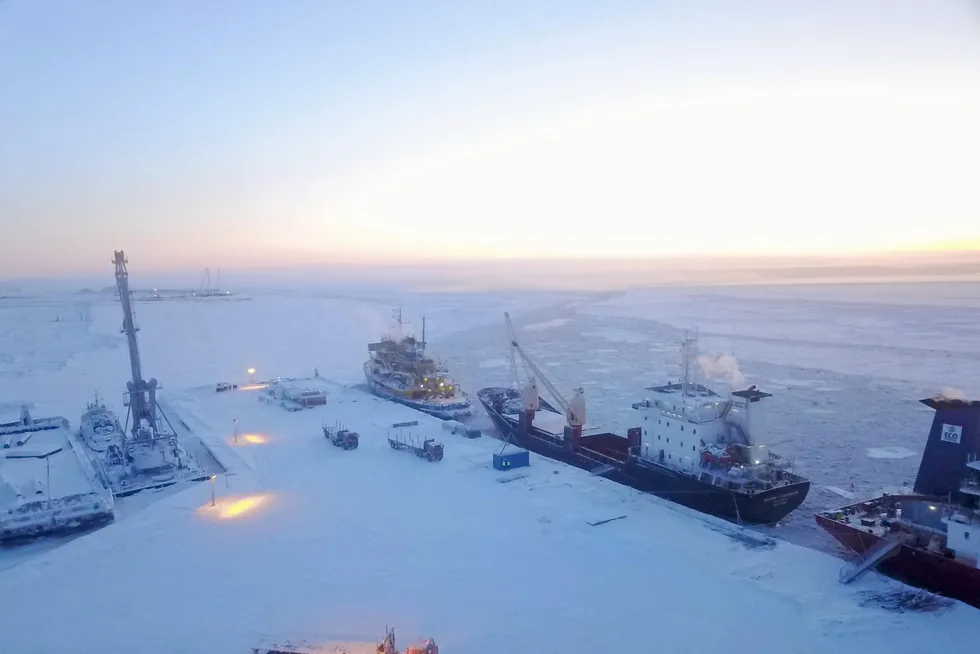 Delivery time: a temporary ice berth on the shore of Russia's Gydan Peninsula to deliver supplies to Arctic LNG 2 development