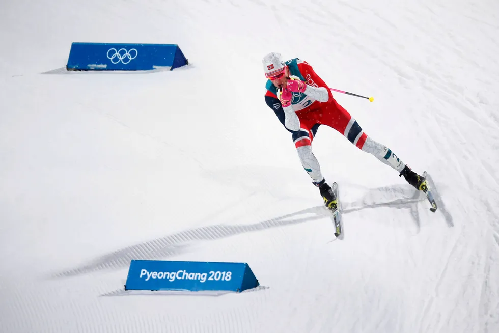 Johannes Høsflot Klæbo på sprinten i Alpensia Cross-Country Skiing Centre under vinter-OL i Pyeongchang