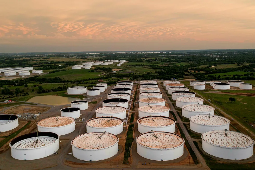 US inventories down: an aerial view of a crude oil storage facility is seen in Cushing, Oklahoma