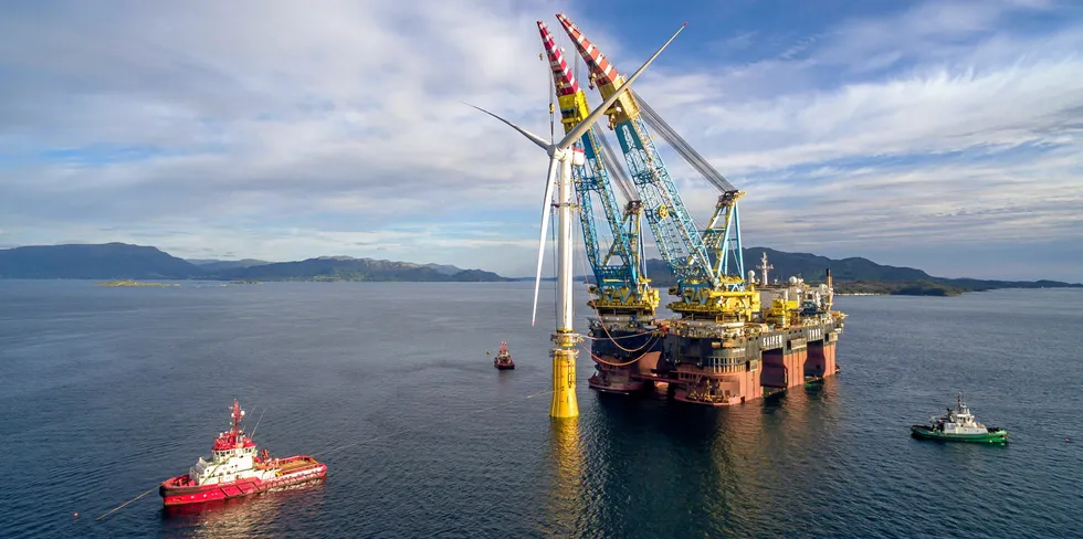 Saipem's S7000 crane vessel installing one of turbines for the Hywind Scotland floating wind array