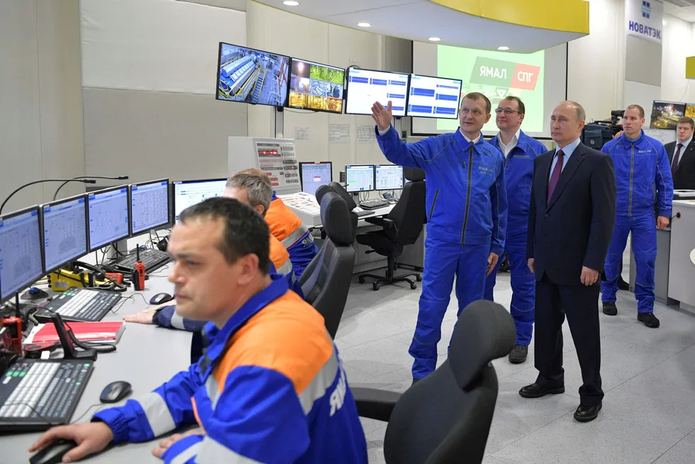 This way: Russian President Vladimir Putin inspects Yamal LNG facilities in the Arctic port of Sabetta.