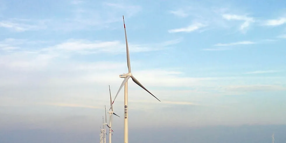 Goldwind 4MW turbines at the 202MW Jiangsu Xiangshui offshore project off Jiangsu province, China.