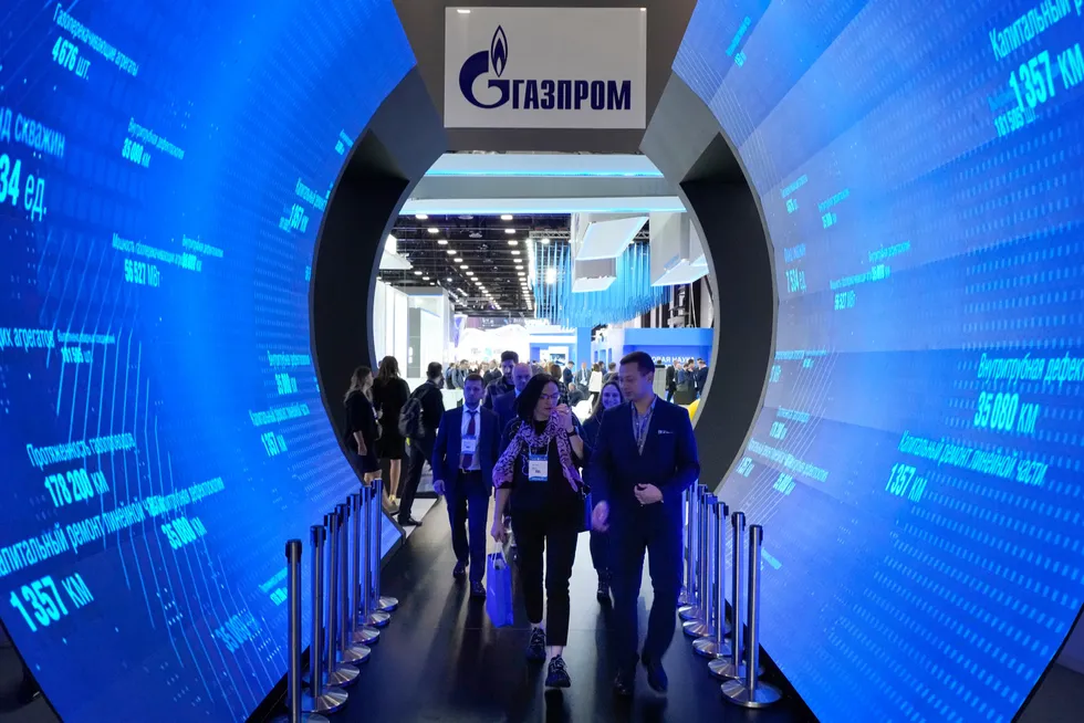 Pipeline dreams: a Gazprom exhibition at an event in St Petersburg.