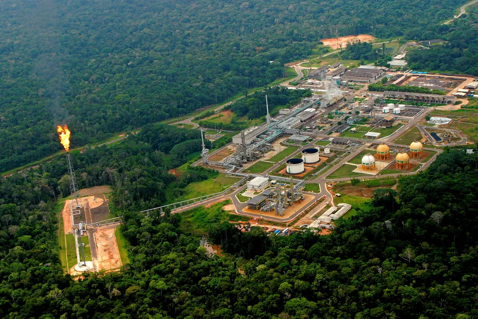 Exclusive talks: an aerial view of Petrobras' Urucu oil and natural gas plant in Brazil's Amazon jungle