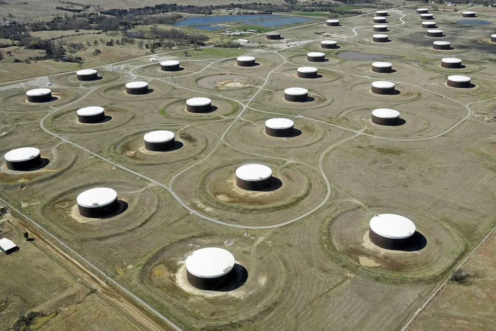Reserves drop: Crude storage tanks at the oil hub in Cushing, Oklahoma, US