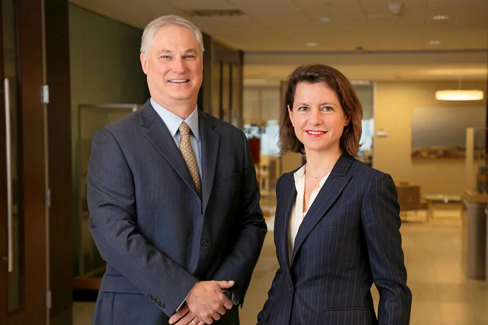 Parting ways: Chief executive of TechnipFMC, Doug Pferdehirt and former chief executive-elect of Technip Energies, Catherine MacGregor
