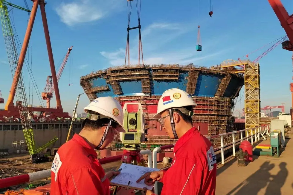 Landmark facility: China’s first cylindrical FPSO, the Hai Yang Shi You 122, is being built at COOEC yard in Qingdao city, China.