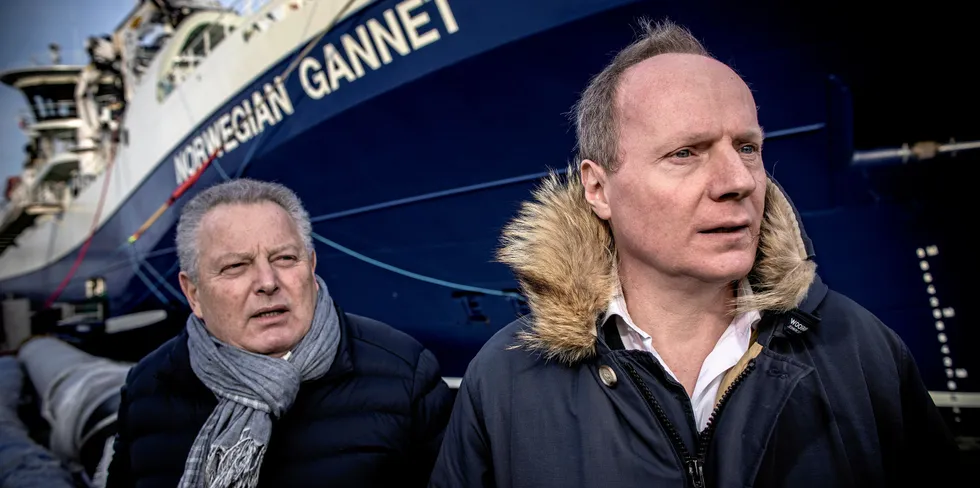 Styreleder i Danish Seafood Association, Peter Bamberger (t.v.) og direktør Poul Melgaard Jensen. Bildet er tatt i en annen sammenheng.