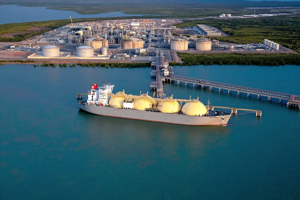 In operation: the LNG carrier Pacific Breeze at Inpex's Ichthys LNG facility in Darwin, Australia.
