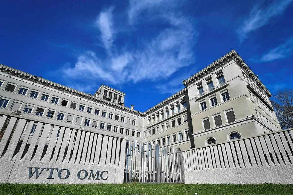 WTO mener den pågående handelskrigen mellom USA og Kina fører til økt usikkerhet, og er en trussel mot verdenshandelen. Bildet er av WTOs hovedkontor i Genève i Sveits.