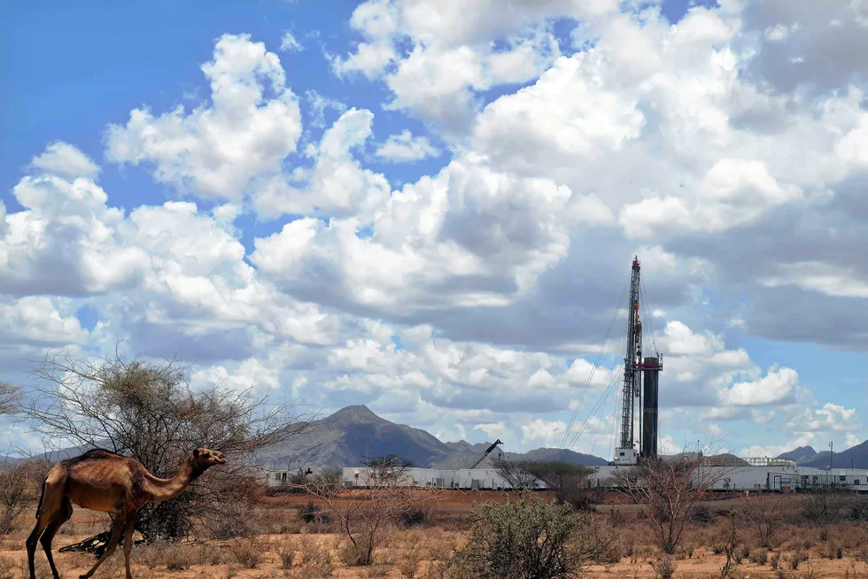 Water needed: a drilling rig pictured in 2017 at Tullow Oil at South Lokichar area in northern Kenya