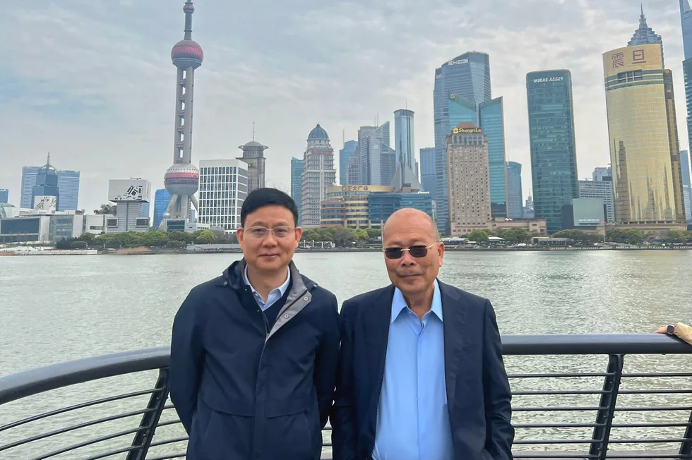 HRDD executive vice president Liu Zhiyong (left) pictured with Yinson executive chairman Lim Han Weng in Shanghai