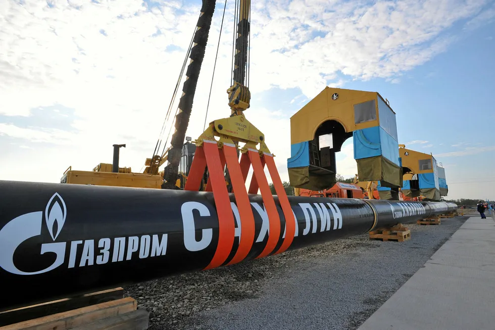 Expansion: laying the first pipe of the Sakhalin-Khabarovsk-Vladivostok gas pipeline, operated by Gazprom, in Russia