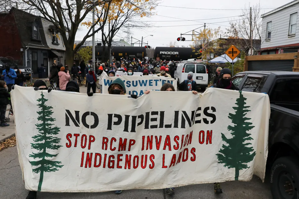 Protest: demonstrators marching against construction of TC Energy Corp’s Coastal GasLink pipeline in British Columbia.