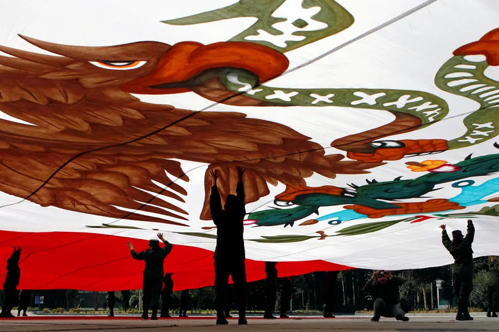Oversized: the Mexican flag, in Mexico City
