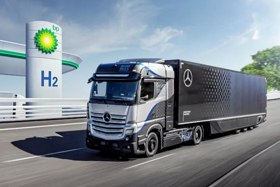 An image provided by BP in November 2021 when it announced a memorandum of understanding to develop hydrogen refuelling stations with Daimler.