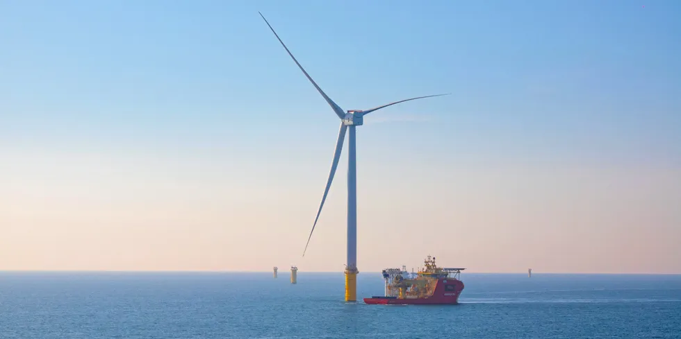 A first Haliade-X turbine at Dogger Bank off the UK.