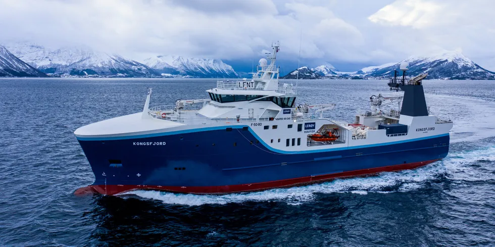 Trålerflåten til Lerøy Havfisk har fanget nær 3500 tonn mindre torsk i år enn i fjor. Her en av Lerøys ti trålere «Kongsfjord».