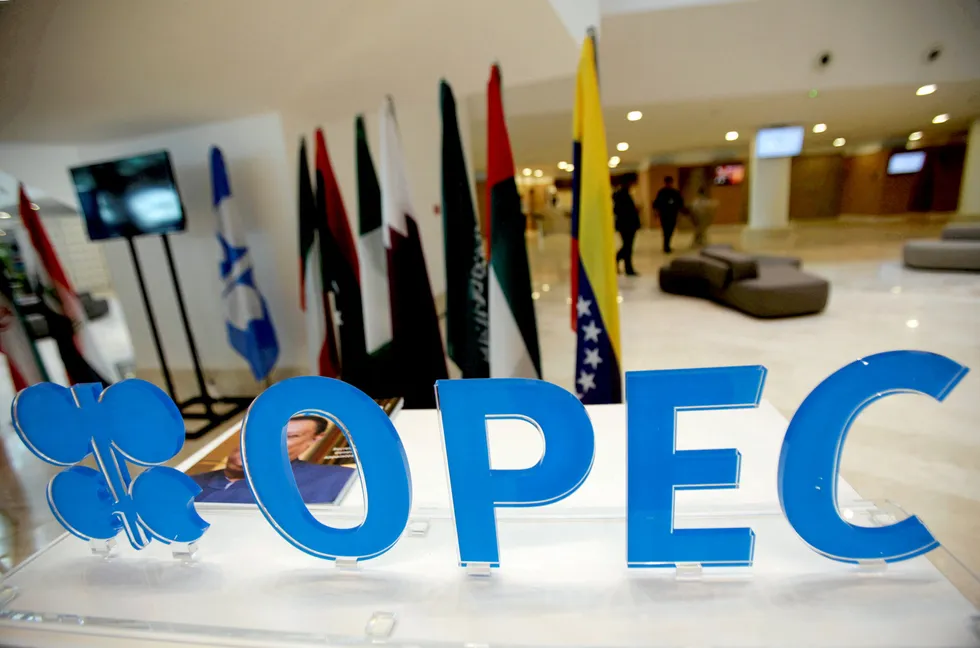 Output increase: the Opec logo pictured ahead of an informal meeting between members of the organisation