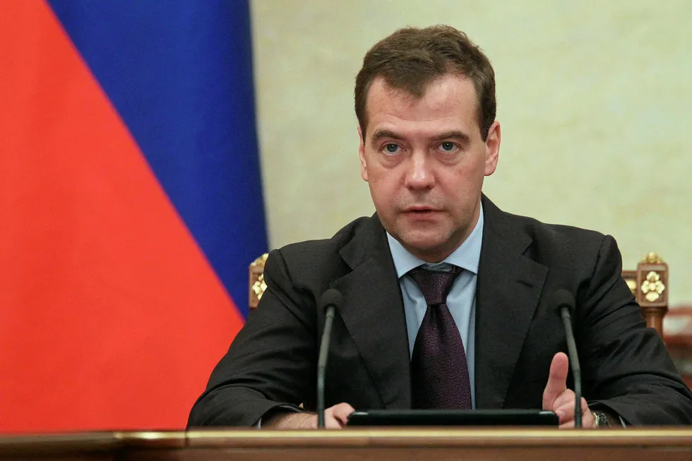 Russian Prime Minister Dmitry Medvedev speaks during a cabinet meeting in Moscow on Thursday, June 7, 2012. Early in August this year, Russia is to become a full member of the World Trade Organization (WTO), Prime Minister Dmitry Medvedev announced at a government meeting here on Thursday.(AP Photo/RIA-Novosti, Yekaterina Shtukina, RIA Novosti Russian Government)