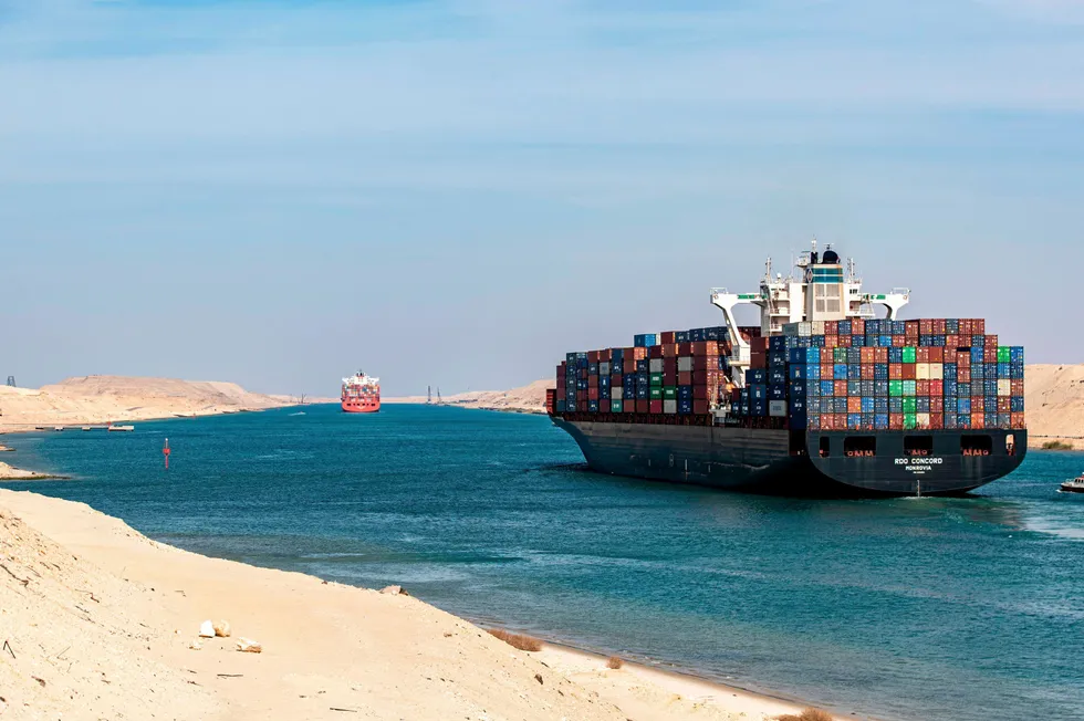 Ships in Egypt's Suez Canal.