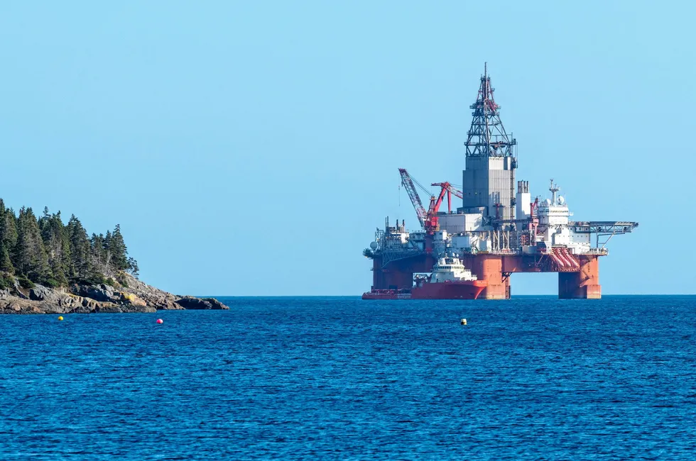 The semi-submersible rig Hercules in a previous operation offshore Newfoundland & Labrador, Canada.