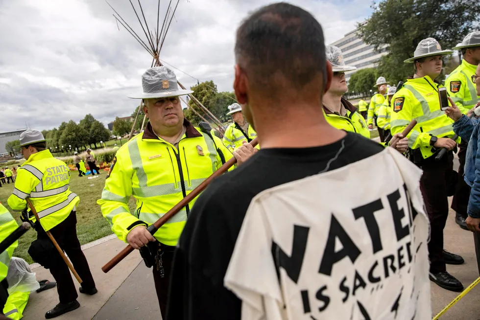 Confrontation: Minnesota State Patrol attends as environmental activists protest against the Line 3 pipeline.