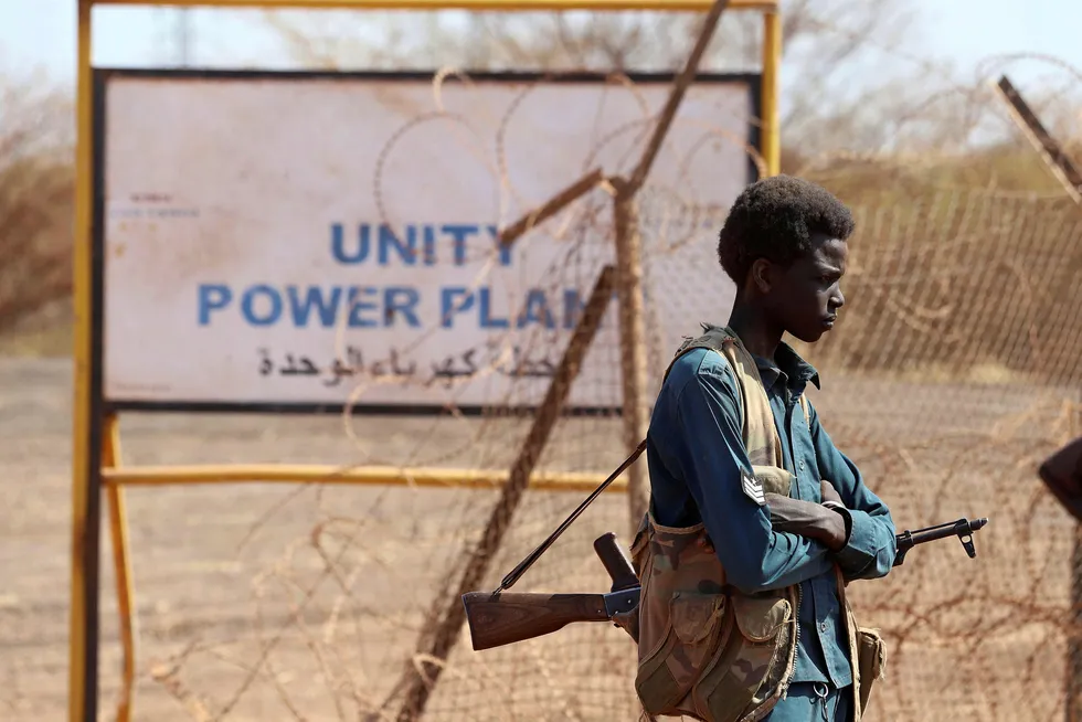 Fragile peace: an armed South Sudanese policeman at a Unity oilfield facility last year