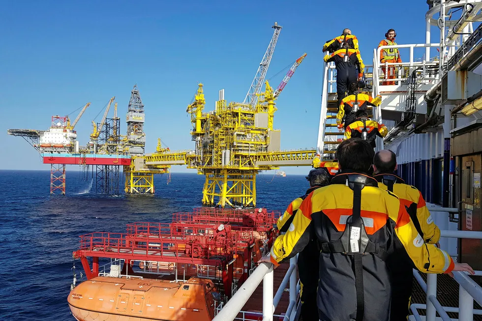UK North Sea: Workers on Total's Culzean platform